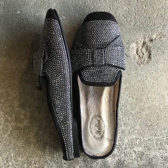 1 Left! Italina Black Rhinestone Slide Flat Mule - Picture 7 of 8